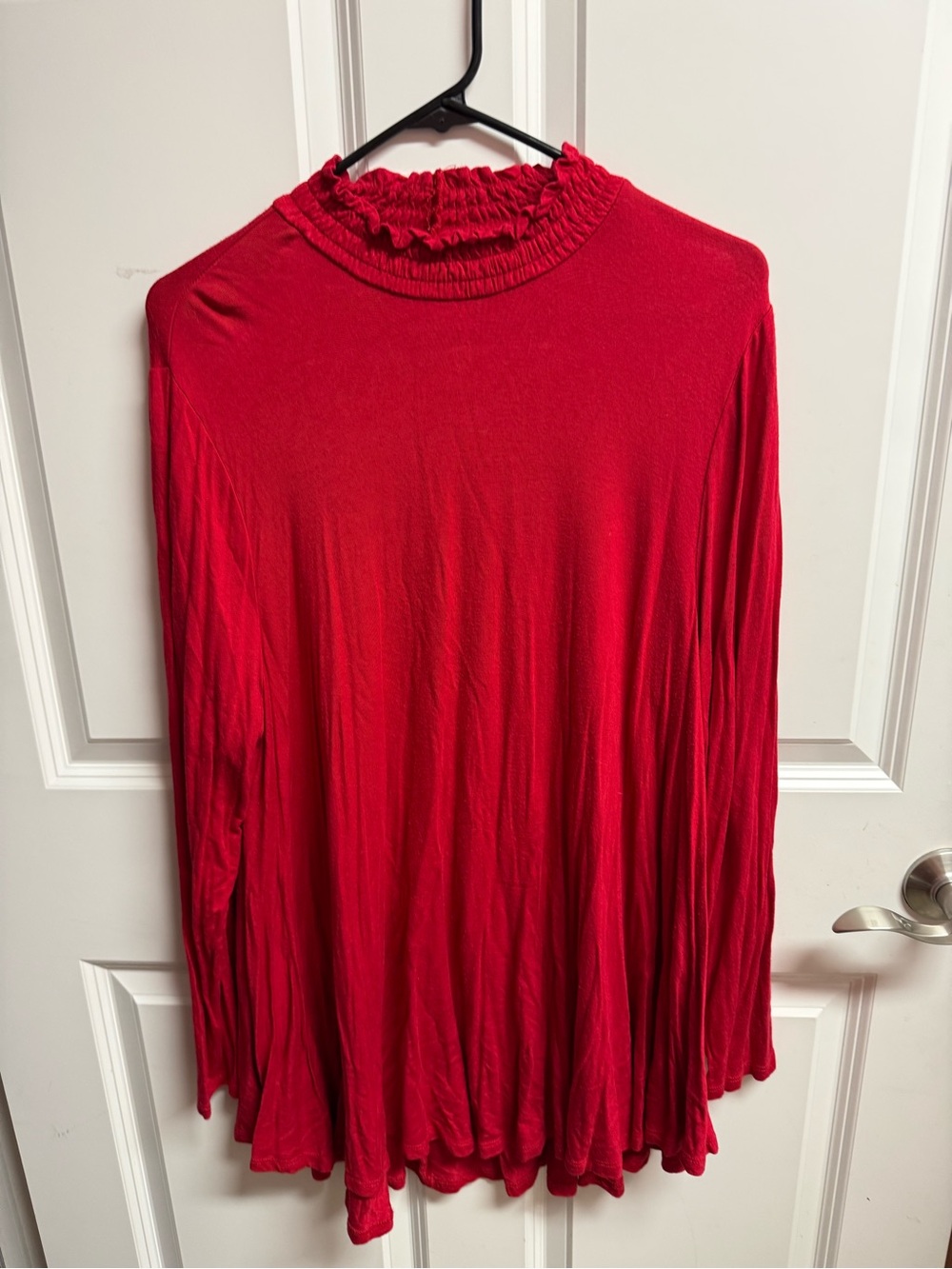 Lane Bryant Red Ruffle Mock-Neck Long Sleeve Top